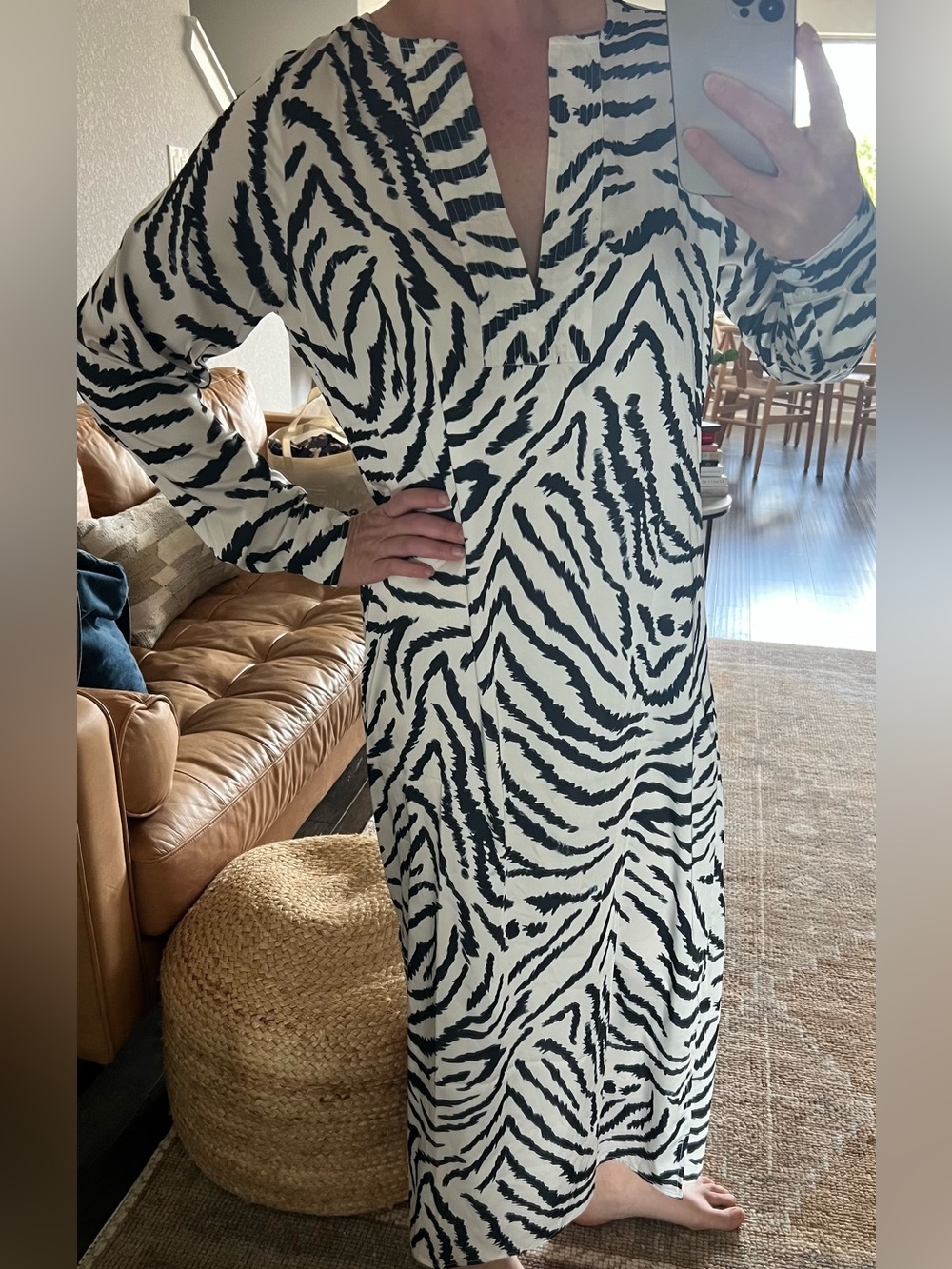 Zebra-Print Maxi Dress in Black & White